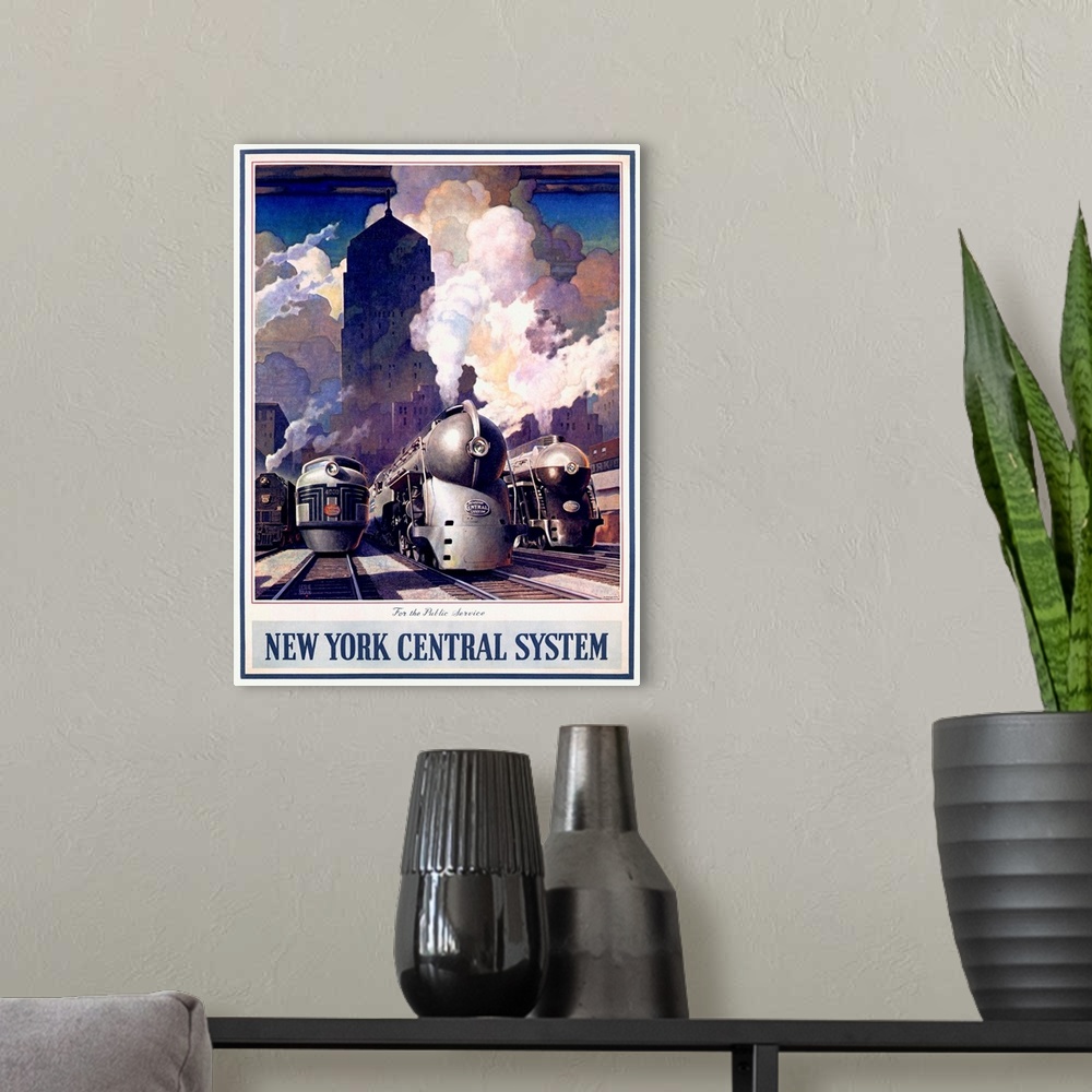A modern room featuring New York Central Train System Vintage Advertising Poster
