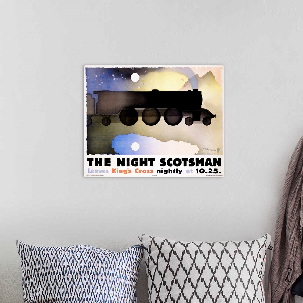 A bohemian room featuring Night Scotsman Vintage Advertising Poster