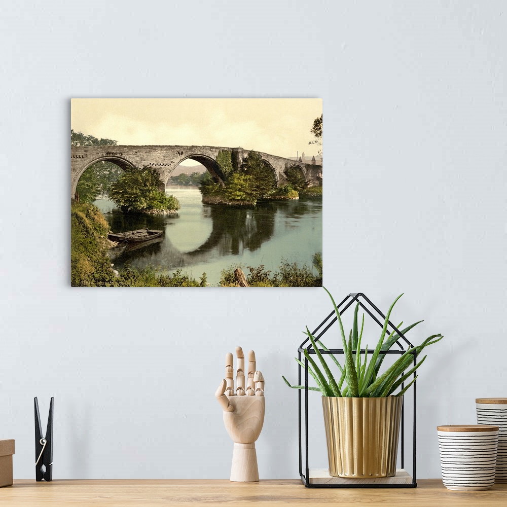 A bohemian room featuring Hand colored photograph of old bridge, Stirling, Scotland.