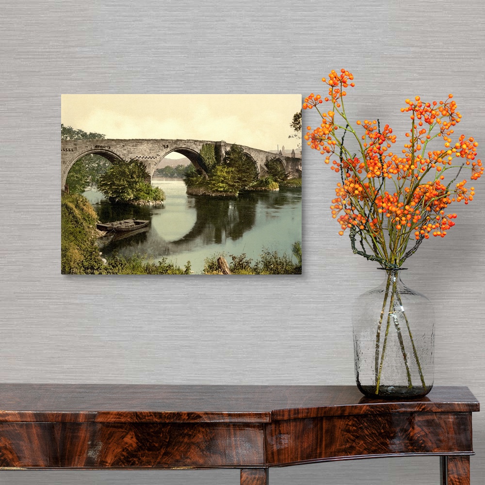 A traditional room featuring Hand colored photograph of old bridge, Stirling, Scotland.