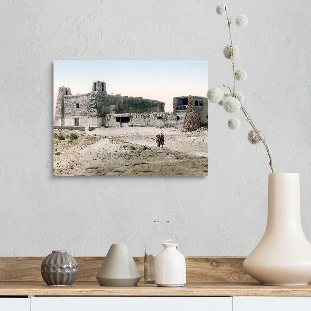 A farmhouse room featuring Old Church at Pueblo of Acoma New Mexico Vintage Photograph