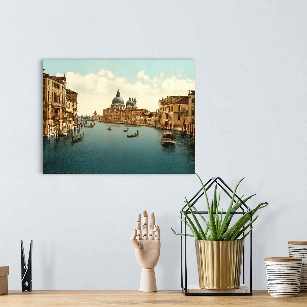 A bohemian room featuring Hand colored photograph of on the grand canal, Venice, Italy.