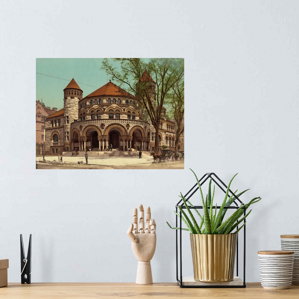 A bohemian room featuring Hand colored photograph of Osborn Hall, Yale college.