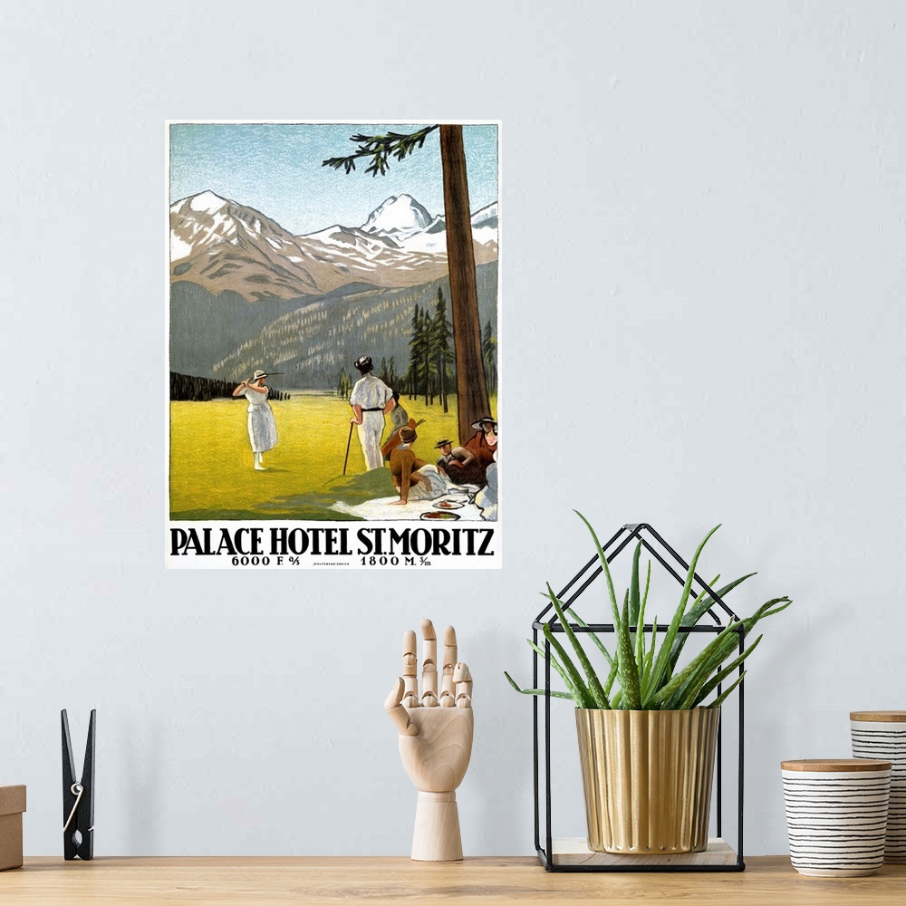 A bohemian room featuring Palace Hotel/ St. Moritz Vintage Advertising Poster