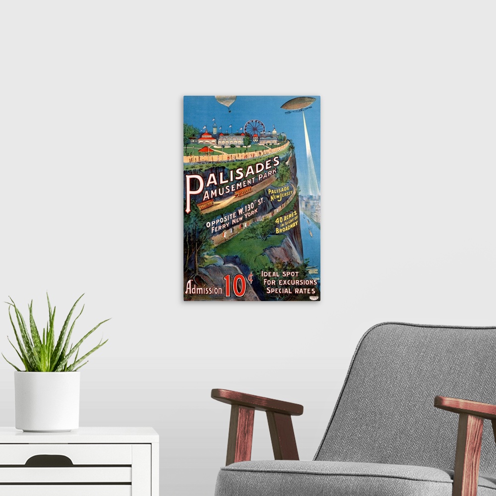 A modern room featuring Palisades Amusement Park Vintage Advertising Poster