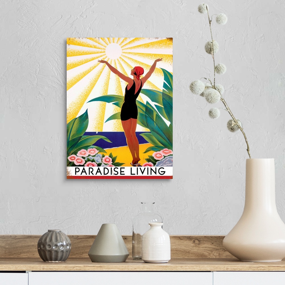 A farmhouse room featuring Paradise Living Vintage Advertising Poster