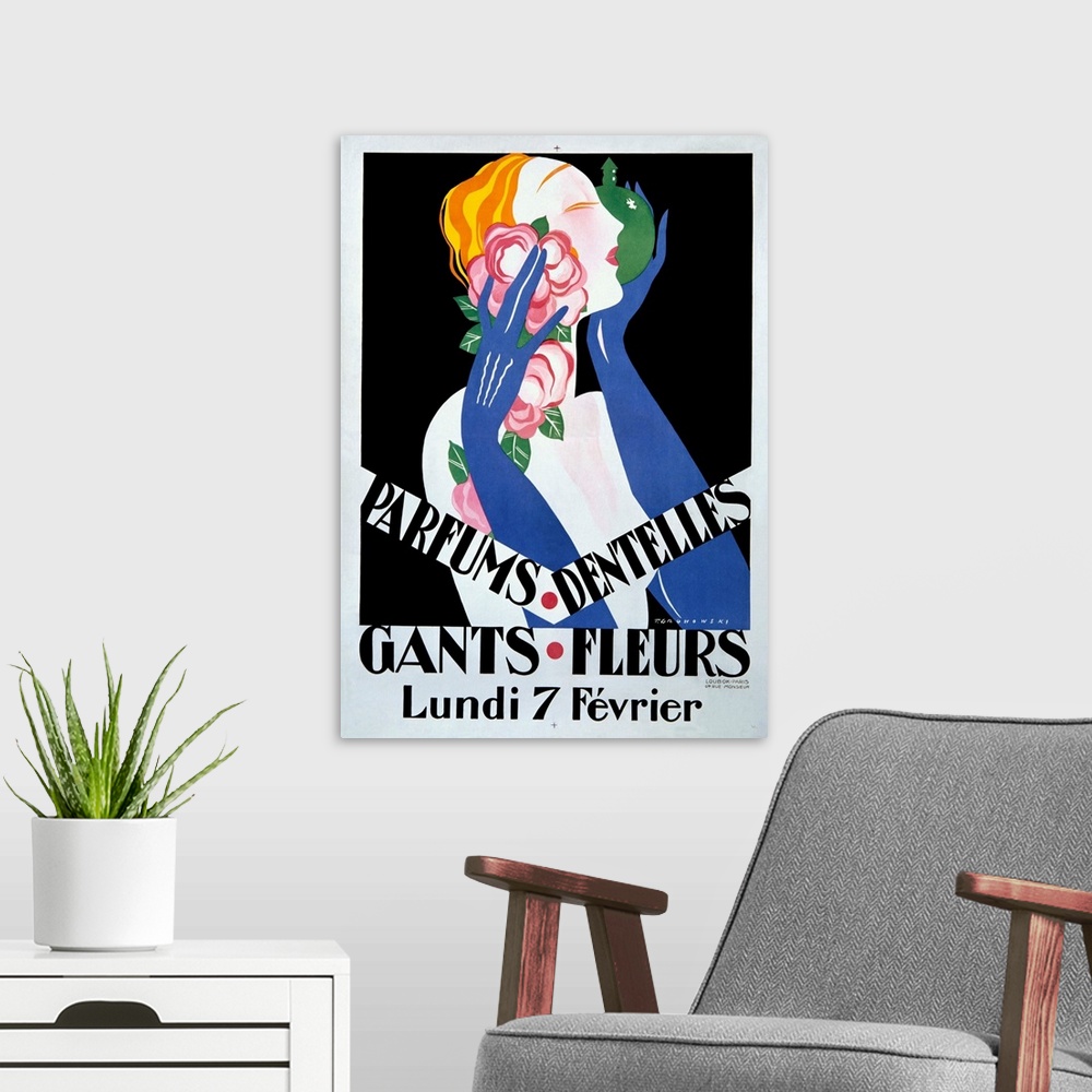 A modern room featuring Parfums Dentelles, Vintage Poster, by Gronowski