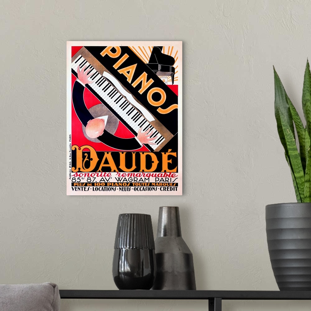 A modern room featuring Paris Daube Piano Sales Vintage Advertising Poster