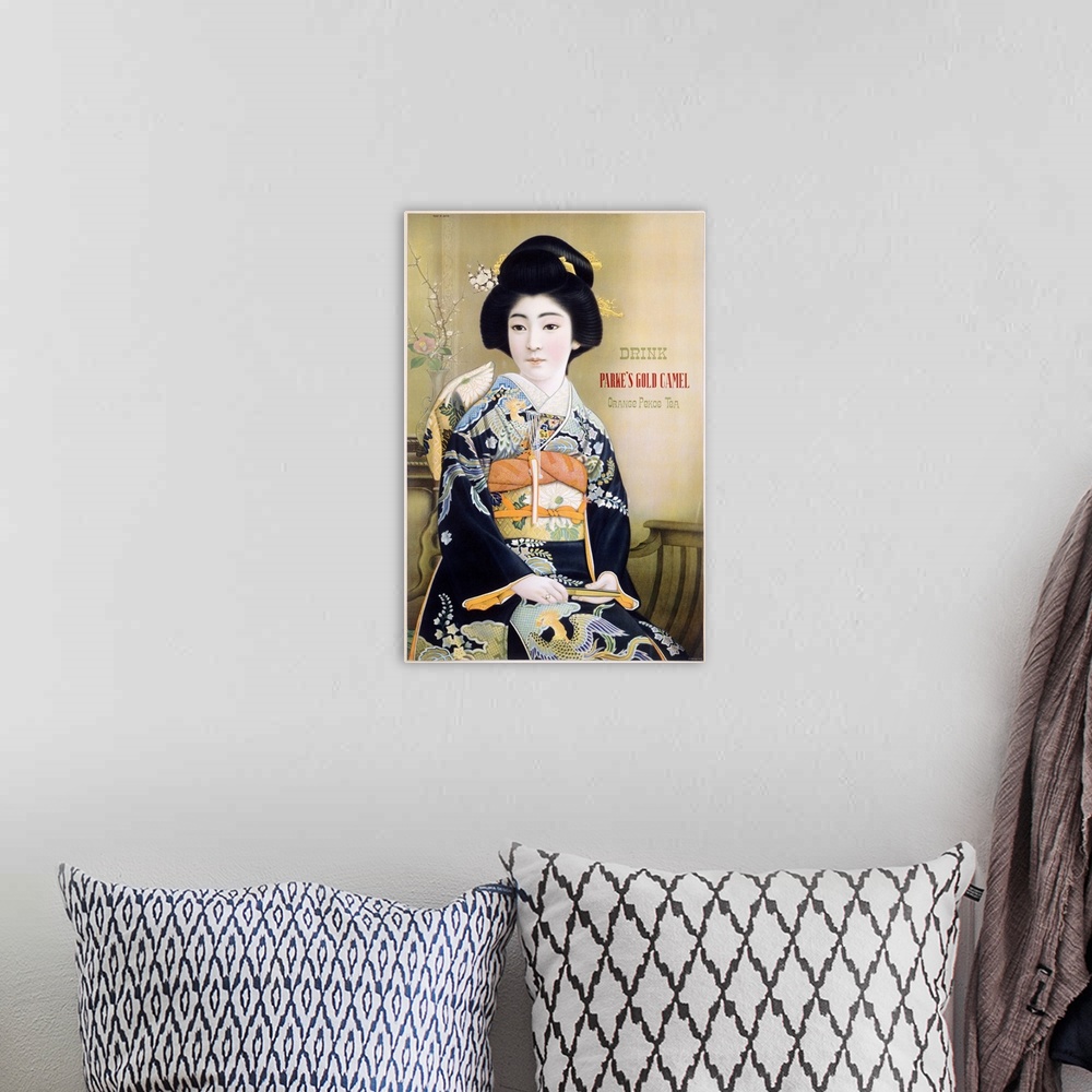 A bohemian room featuring Parkes Gold Camel, Vintage Poster