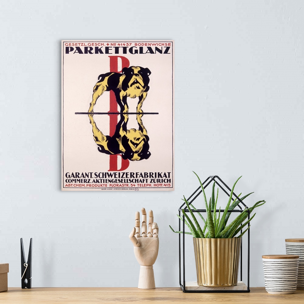 A bohemian room featuring Parkettglanz Bulldog Glass Cleaner, Vintage Poster