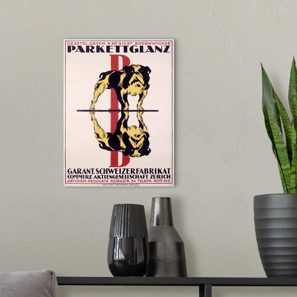 A modern room featuring Parkettglanz Bulldog Glass Cleaner, Vintage Poster