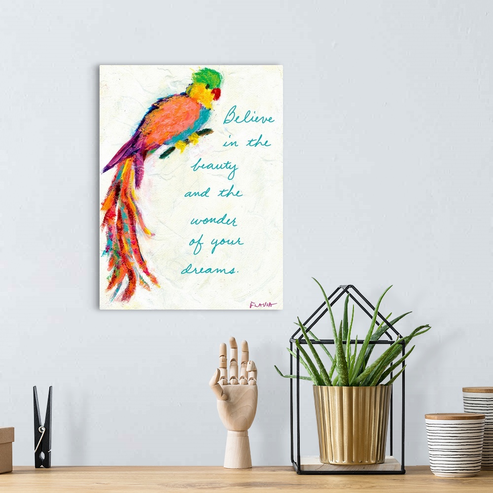 A bohemian room featuring Parrot Inspirational Print