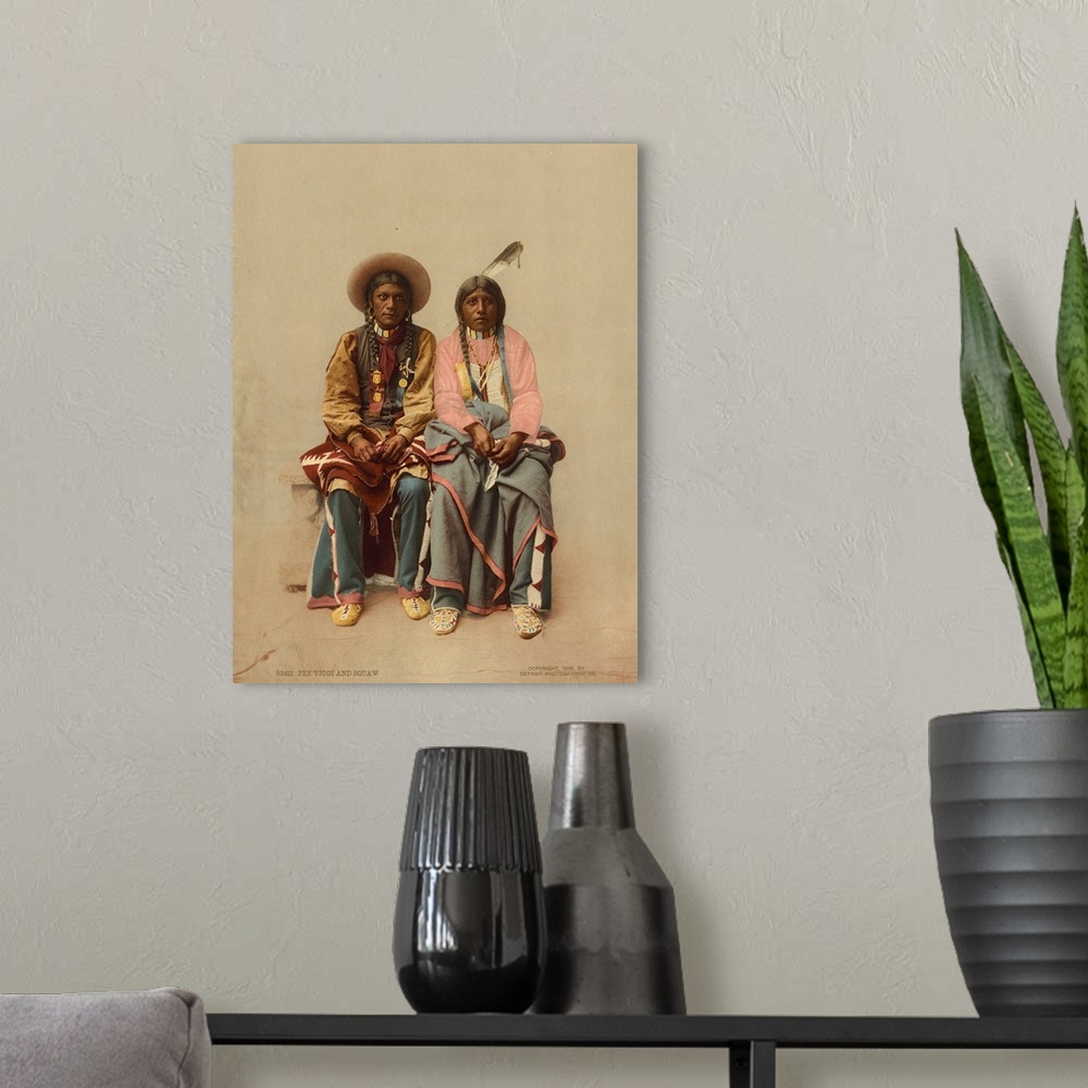 A modern room featuring Hand colored photograph of Pee Viggi and Squaw.
