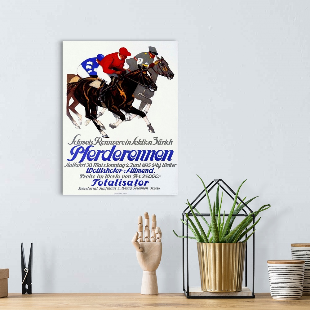 A bohemian room featuring Pferderennen, Totalisator, Vintage Poster, by Iwan E. Hugentobler