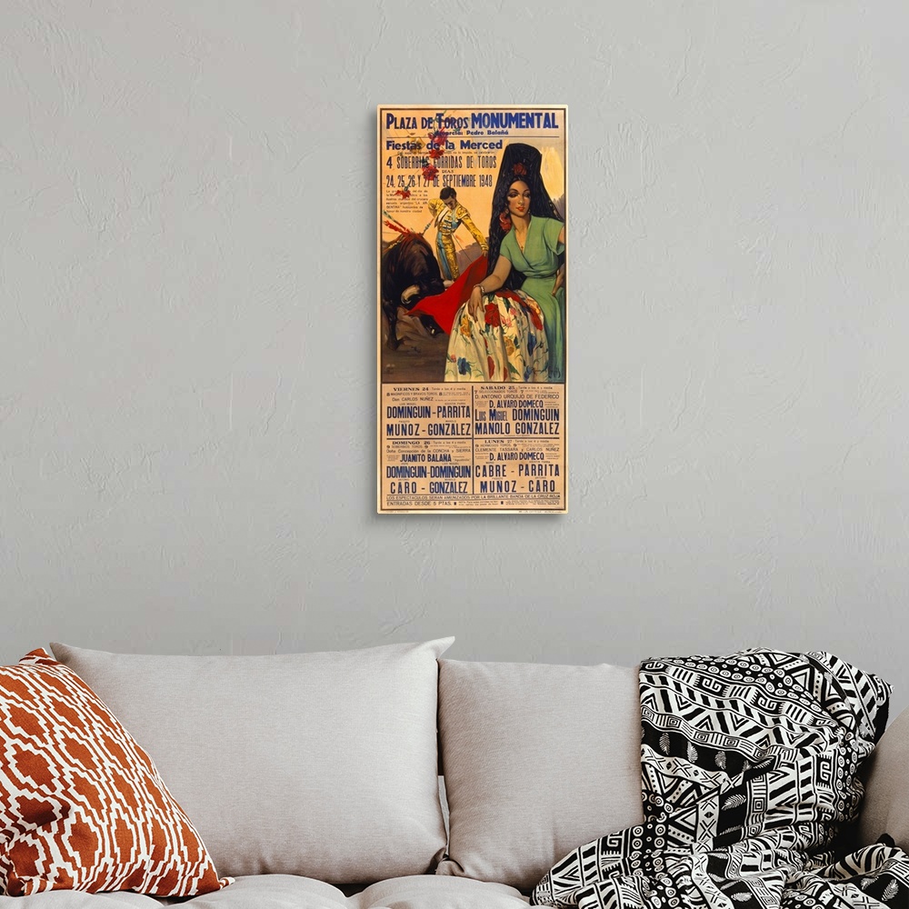 A bohemian room featuring Spanish Vintage Poster, Corrida