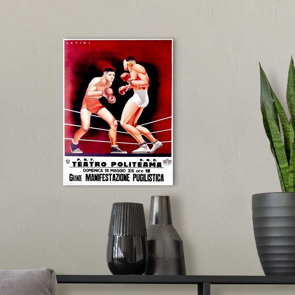 A modern room featuring Pugilistica, Boxing Match, Vintage Poster, by Latini