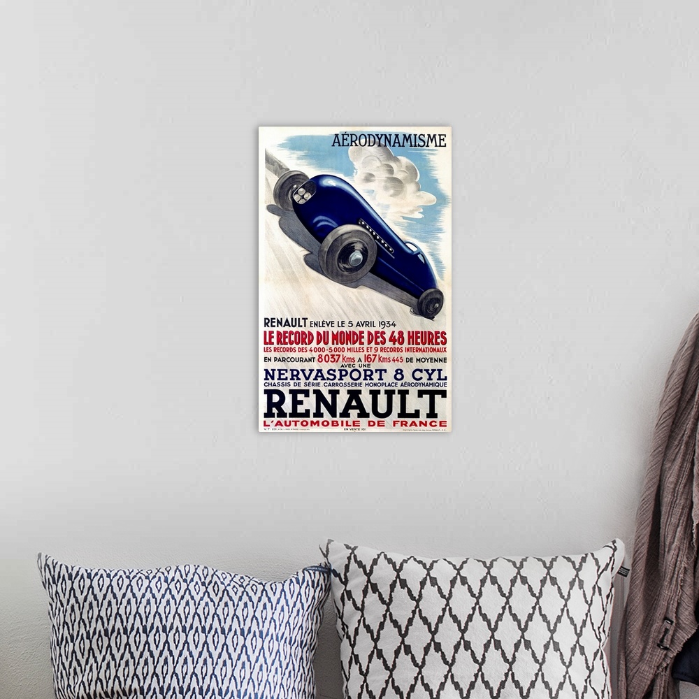 A bohemian room featuring Renault, Nervasport 8 Cyl, Automobile, Vintage Poster