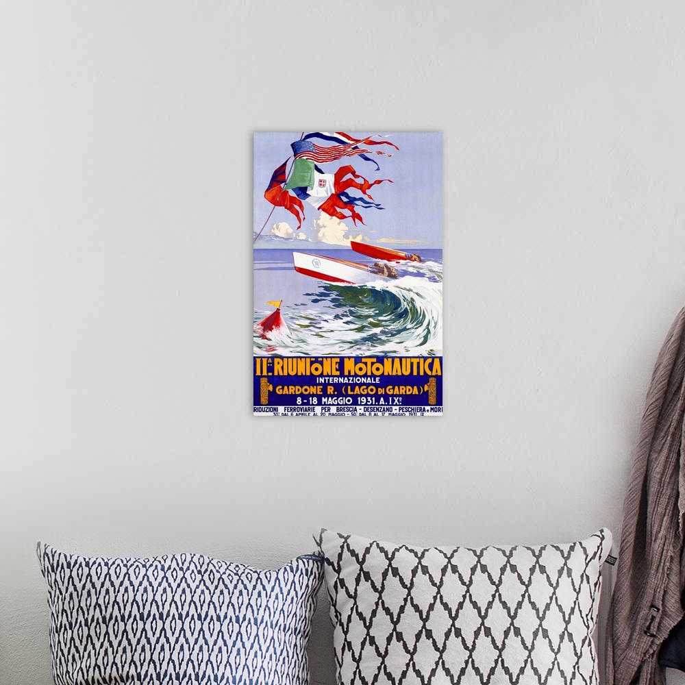 A bohemian room featuring Riunione Montonautica International Boat Race, Vintage Poster