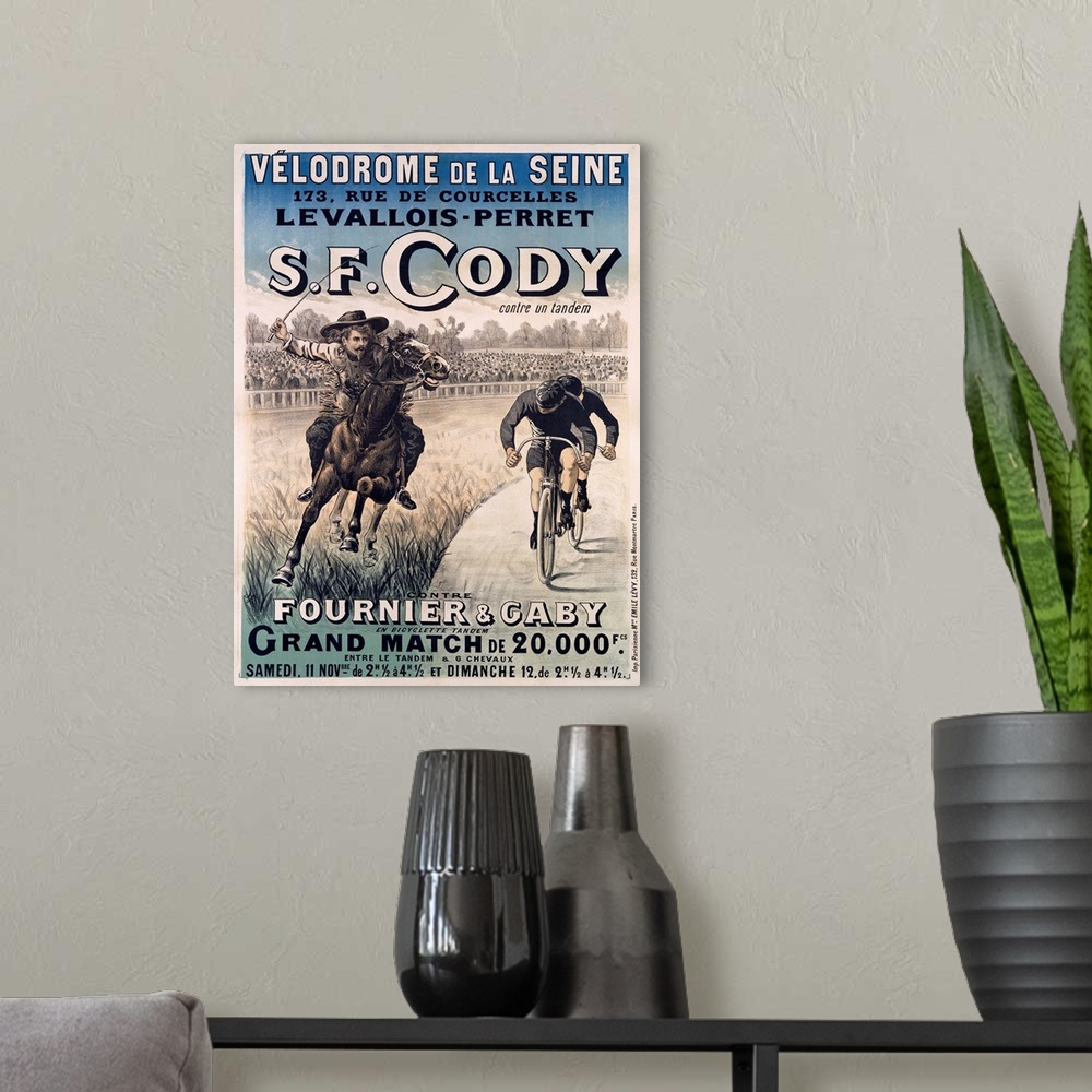 A modern room featuring S. F. Cody vs. Fournier & Gaby, Grand Match, Vintage Poster