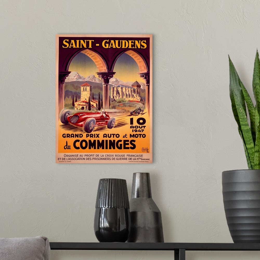 A modern room featuring Saint Gaudens Grand Prix du Comminges, Vintage Poster
