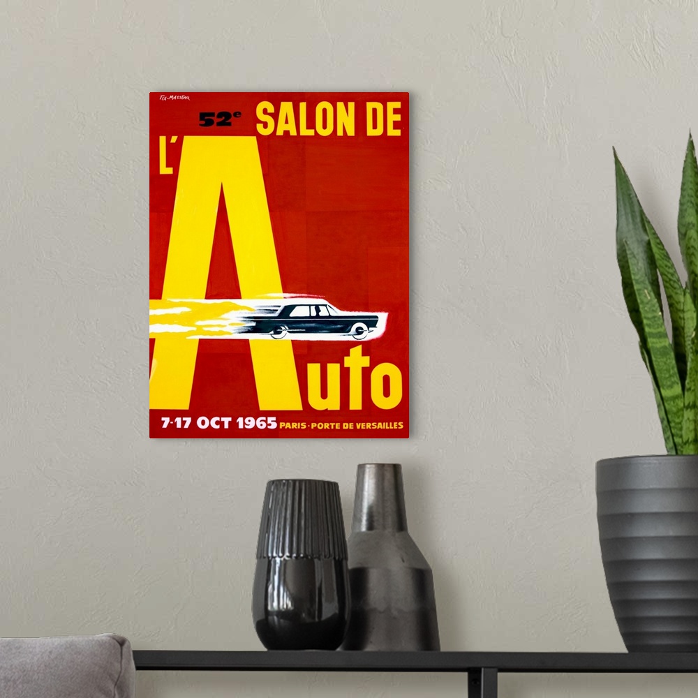 A modern room featuring Salon de lAuto, 1965, Vintage Poster, by Pierre Fix Masseau