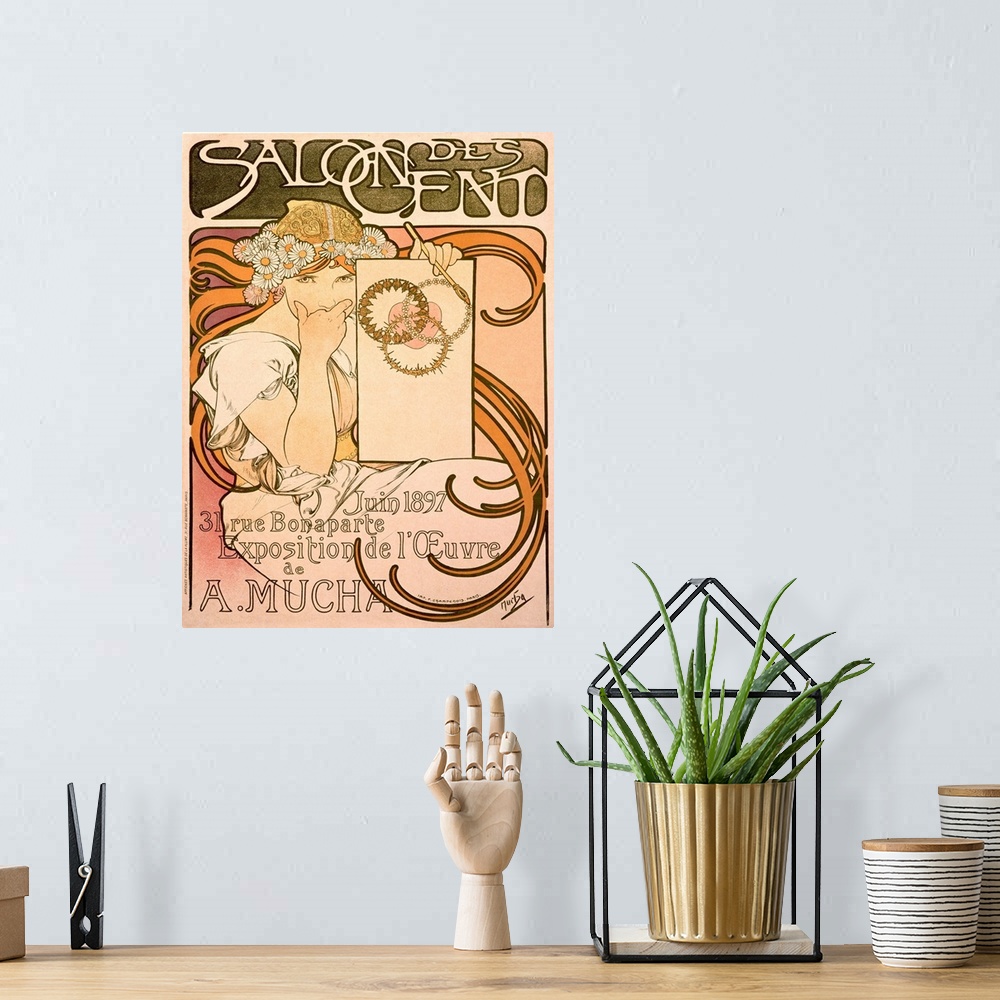 A bohemian room featuring Mucha Salon Des Cent Art Expo Poster