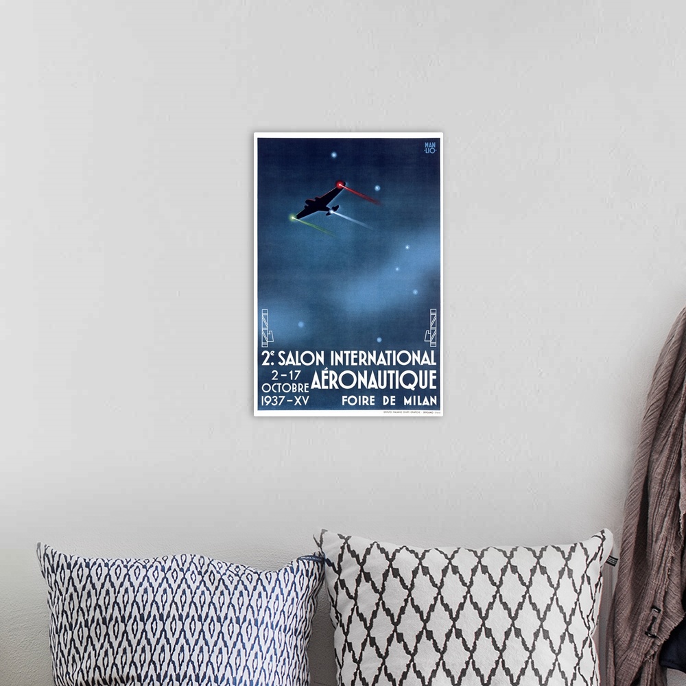 A bohemian room featuring Salon International Aeronautique, Vintage Poster, by Manlio