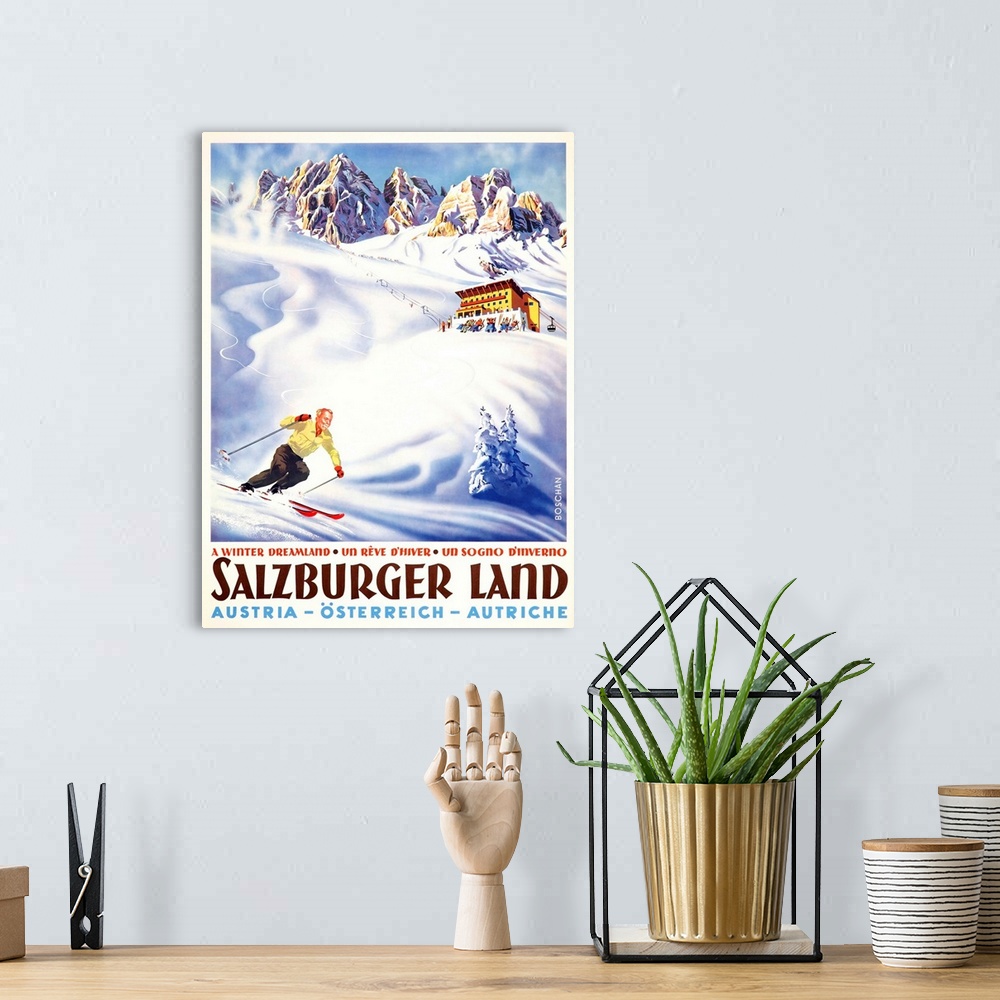 A bohemian room featuring Salzburger Land Vintage Advertising Poster