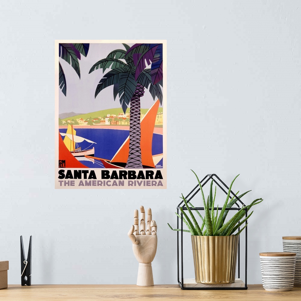 A bohemian room featuring Santa Barbara American Riviera Vintage Advertising Poster