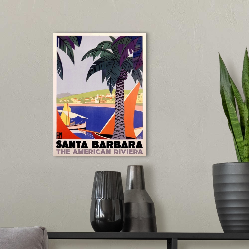 A modern room featuring Santa Barbara American Riviera Vintage Advertising Poster