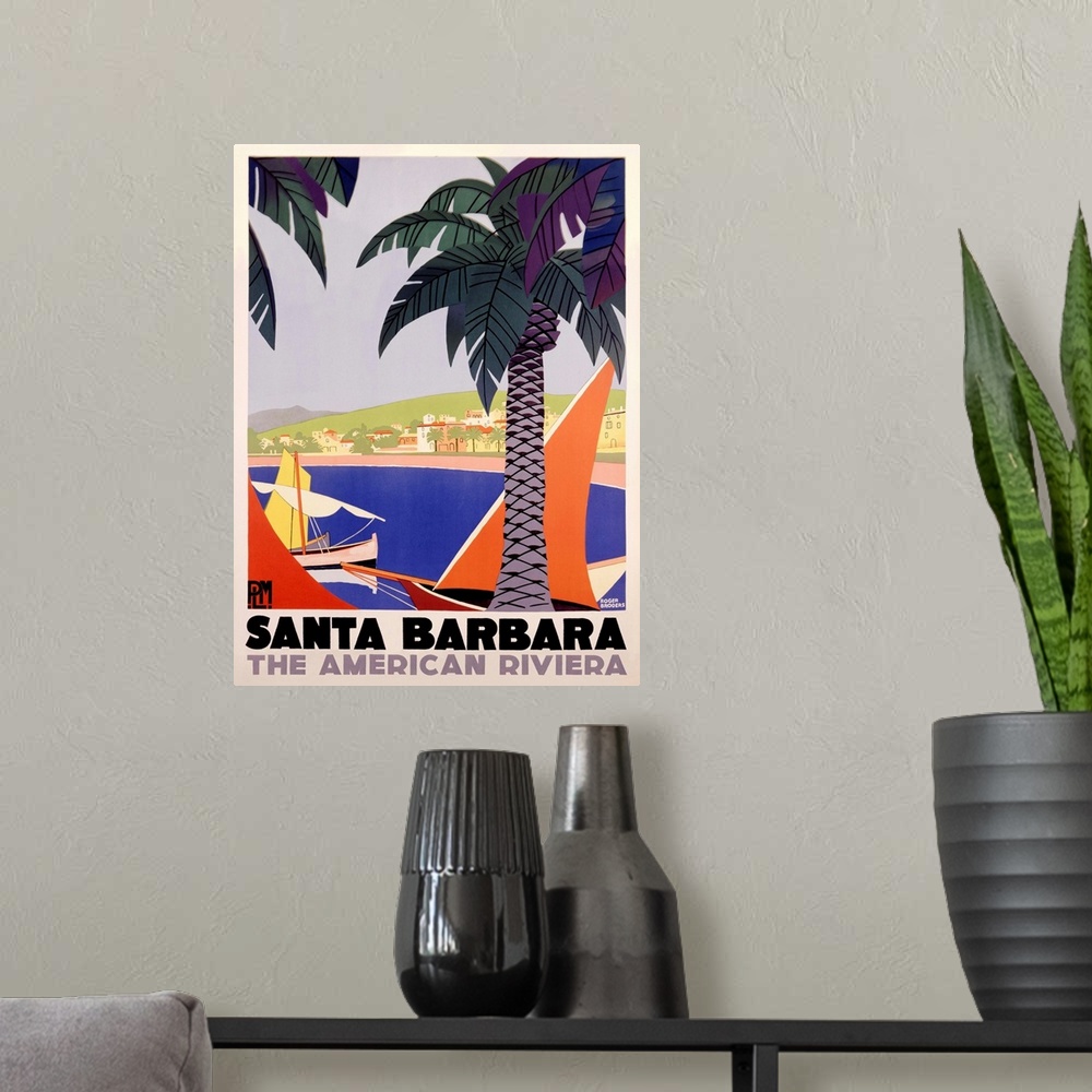 A modern room featuring Santa Barbara American Riviera Vintage Advertising Poster
