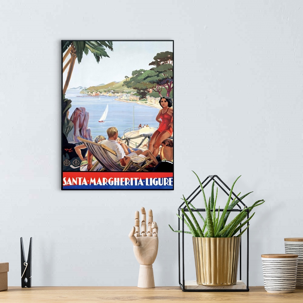 A bohemian room featuring Santa Margherita Portofino Ligure, Vintage Poster