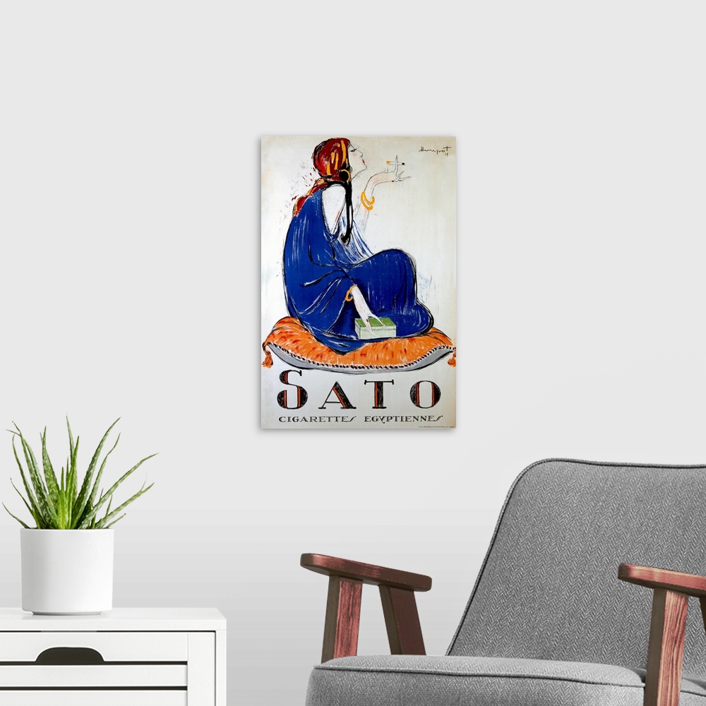 A modern room featuring Sato Cigarettes, Vintage Poster, by Charles Loupot