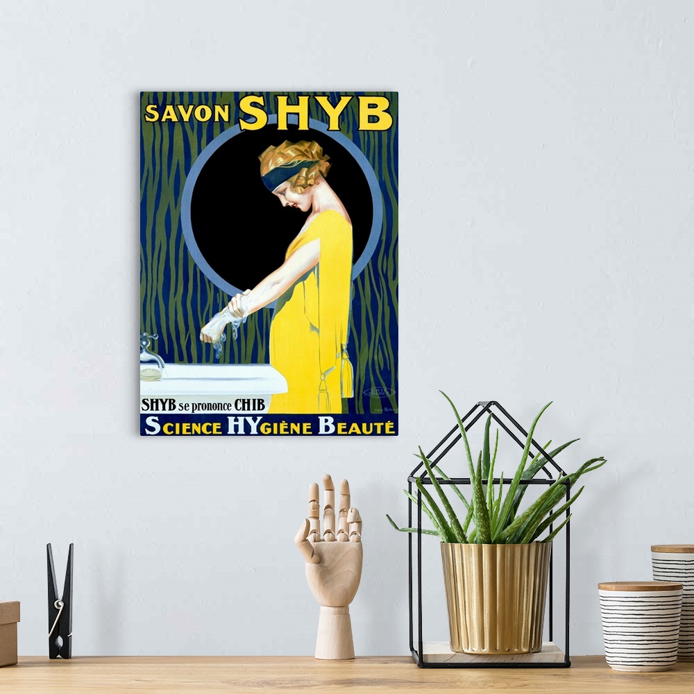 A bohemian room featuring Savon Shyb, Soap,  Vintage Poster, by Rene Lelong