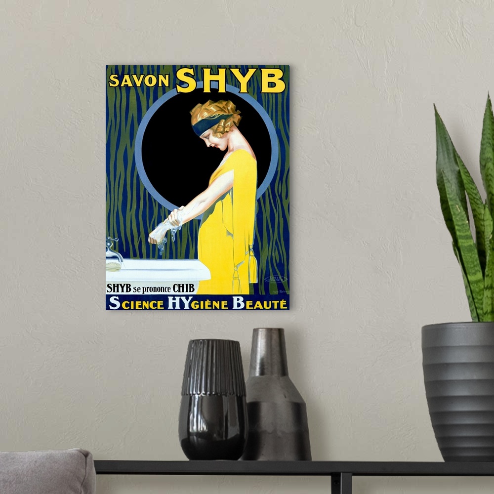 A modern room featuring Savon Shyb, Soap,  Vintage Poster, by Rene Lelong