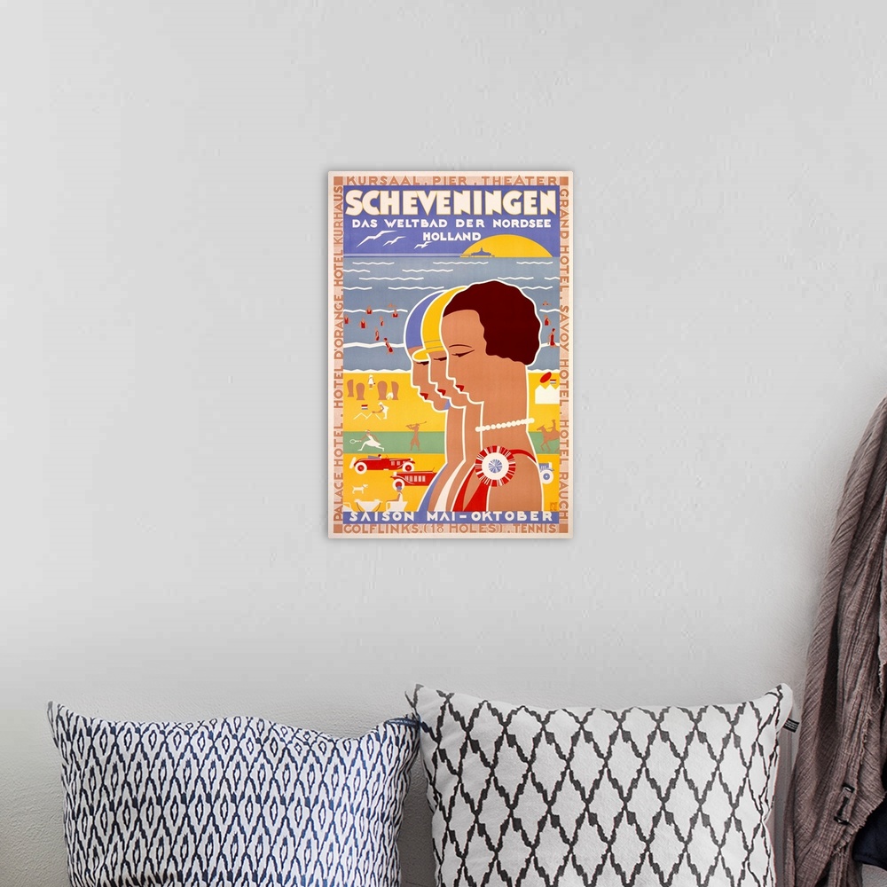 A bohemian room featuring Scheveningen, Vintage Poster, by Louis Christian Kalff