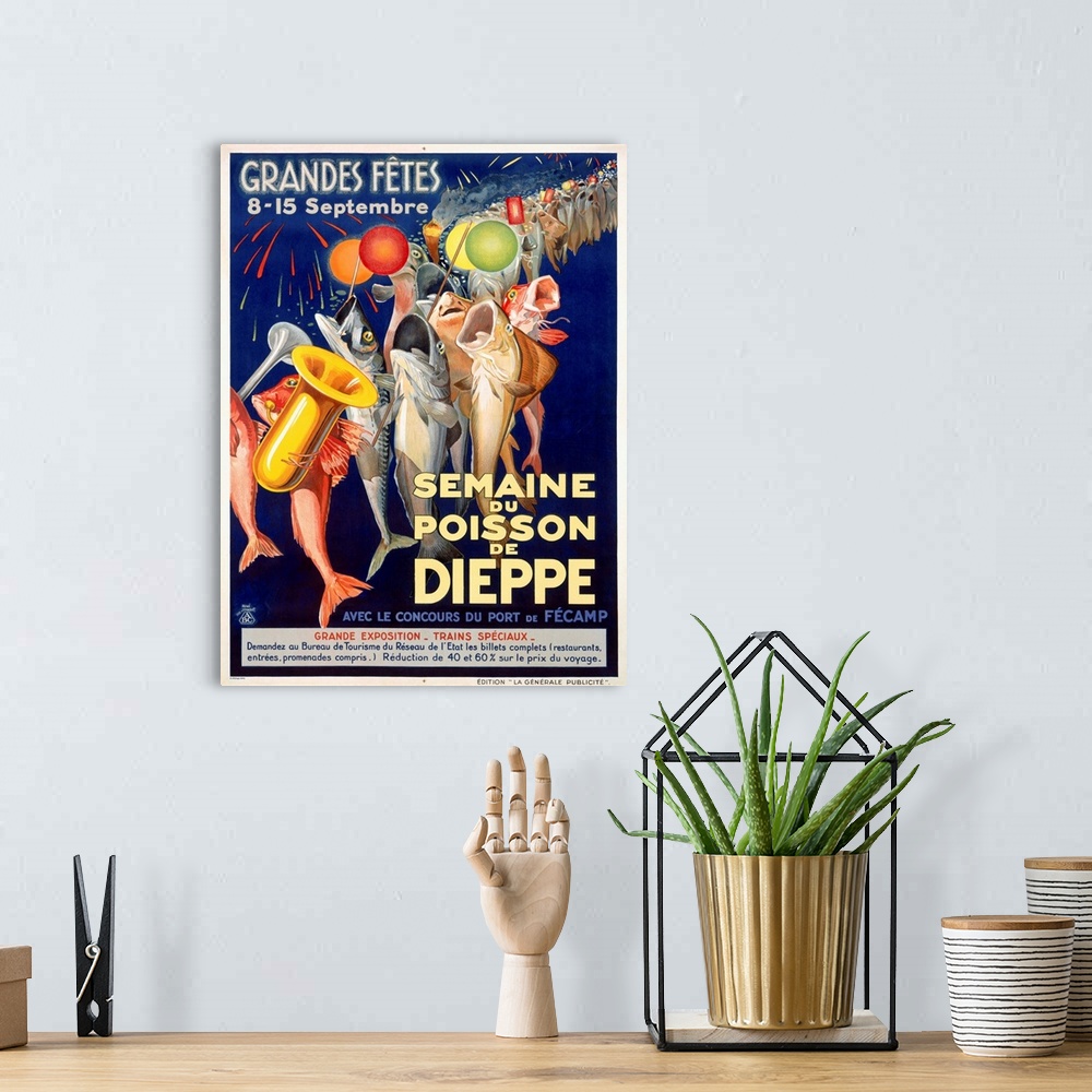 A bohemian room featuring Semaine du Poisson de Dieppe, Vintage Poster, by Rene Jeandot