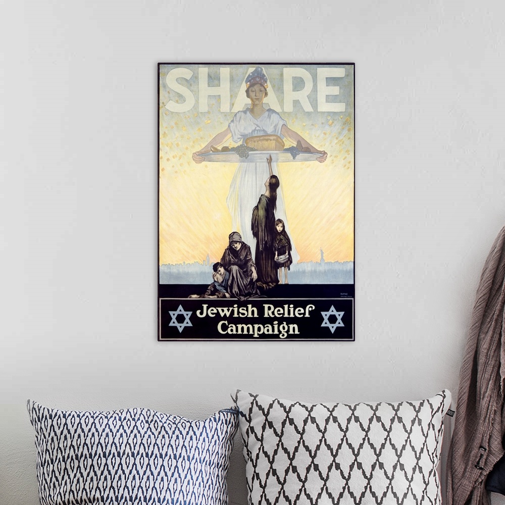 A bohemian room featuring Share, Jewish Relief Campaign, 1917, Vintage Poster