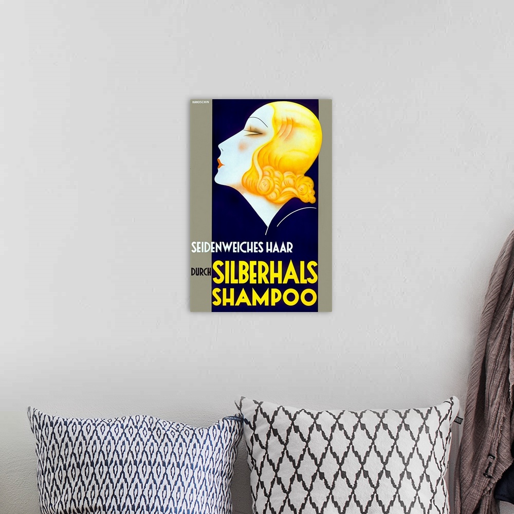 A bohemian room featuring Silberhals, Silky Soft Hair Shampoo, Vintage Poster, by Handschin
