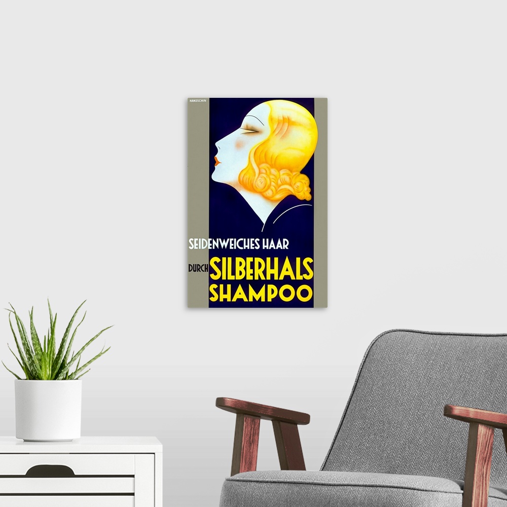 A modern room featuring Silberhals, Silky Soft Hair Shampoo, Vintage Poster, by Handschin