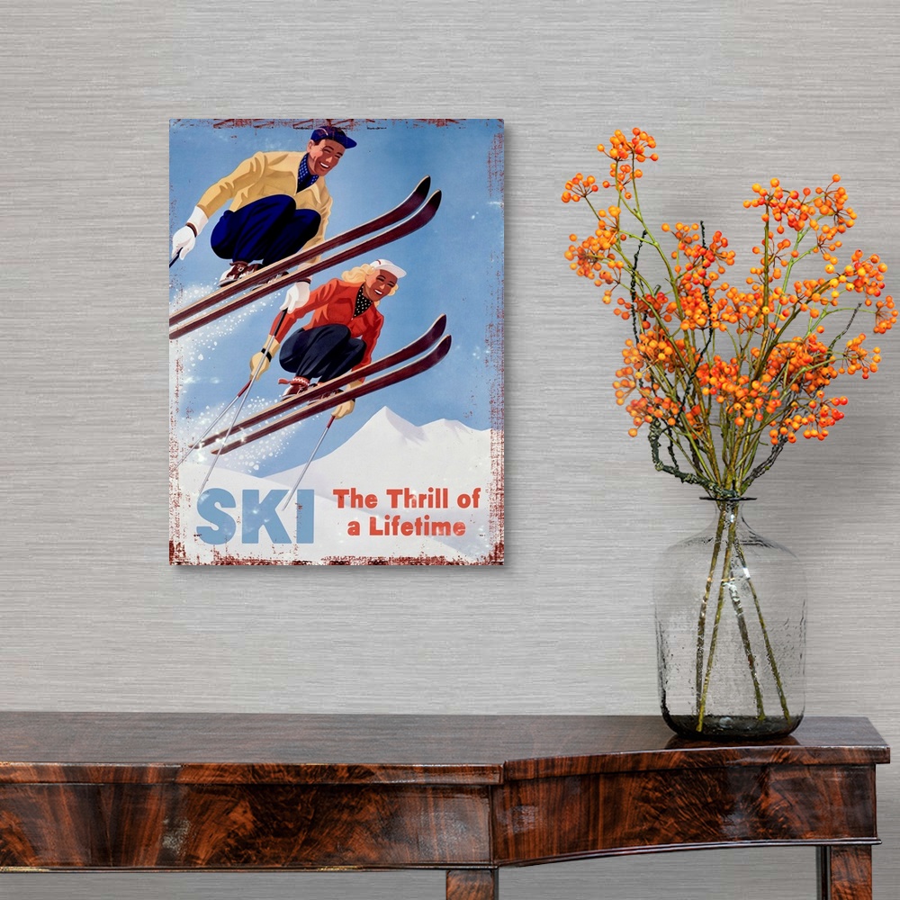 A traditional room featuring Ski The Thrill of a Lifetime Vintage Advertising Poster