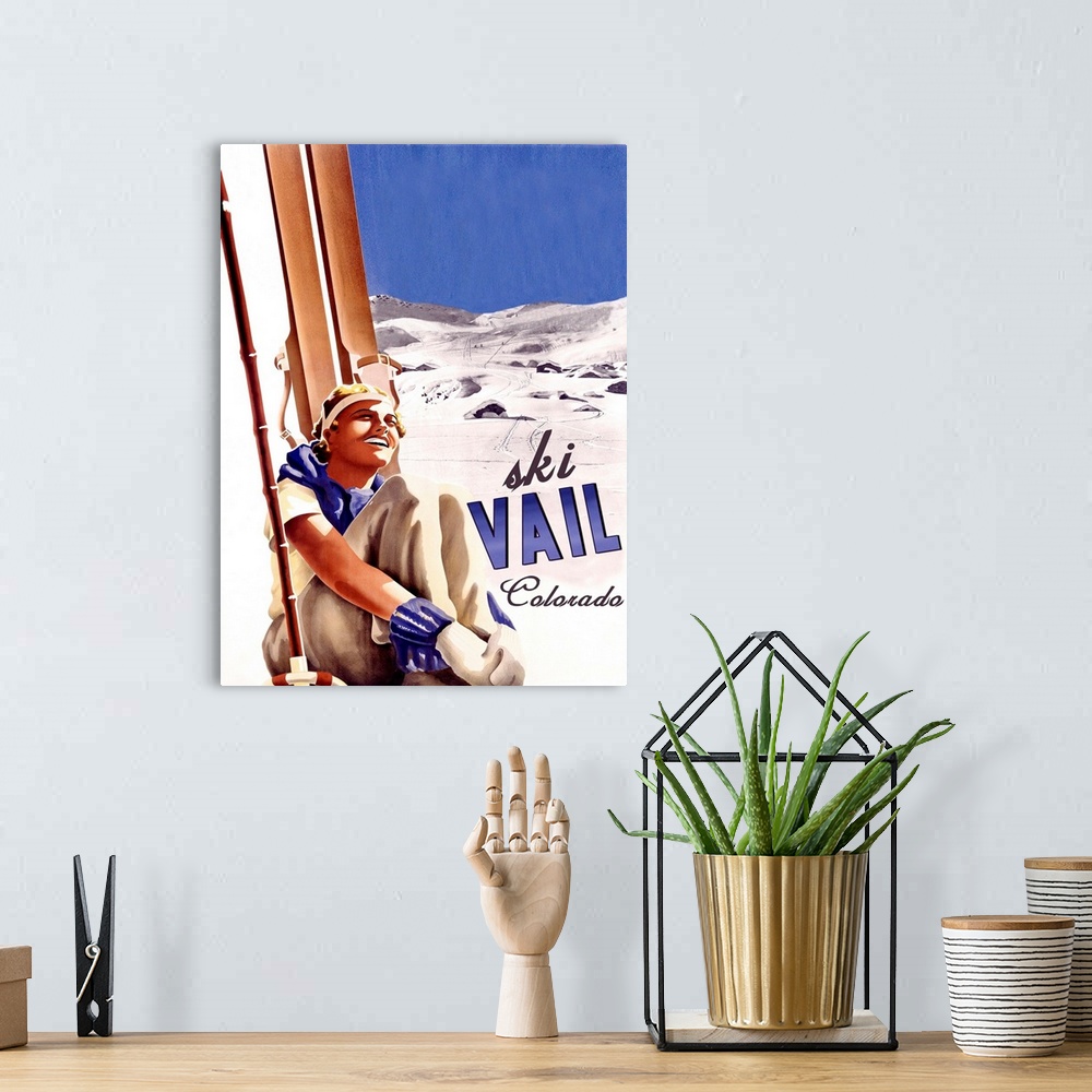 A bohemian room featuring Ski Vail Colorado Vintage Advertising Poster