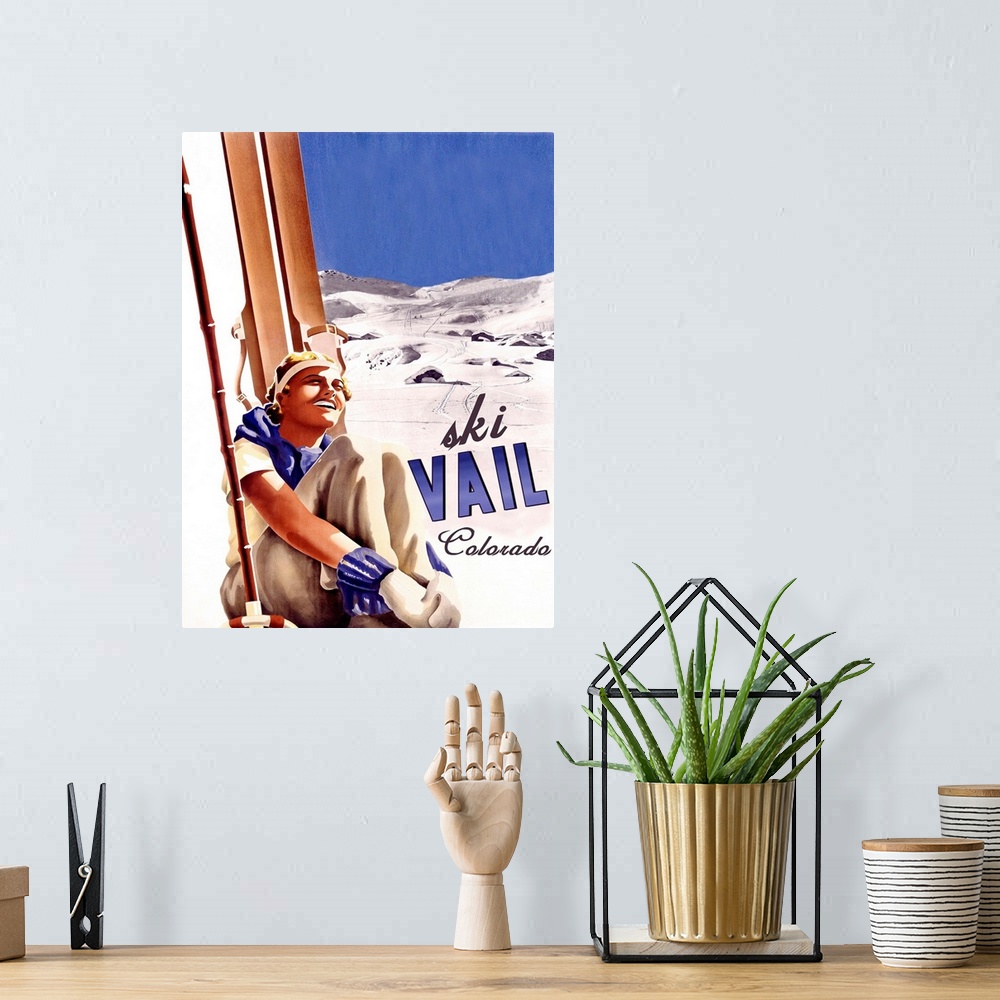 A bohemian room featuring Ski Vail Colorado Vintage Advertising Poster