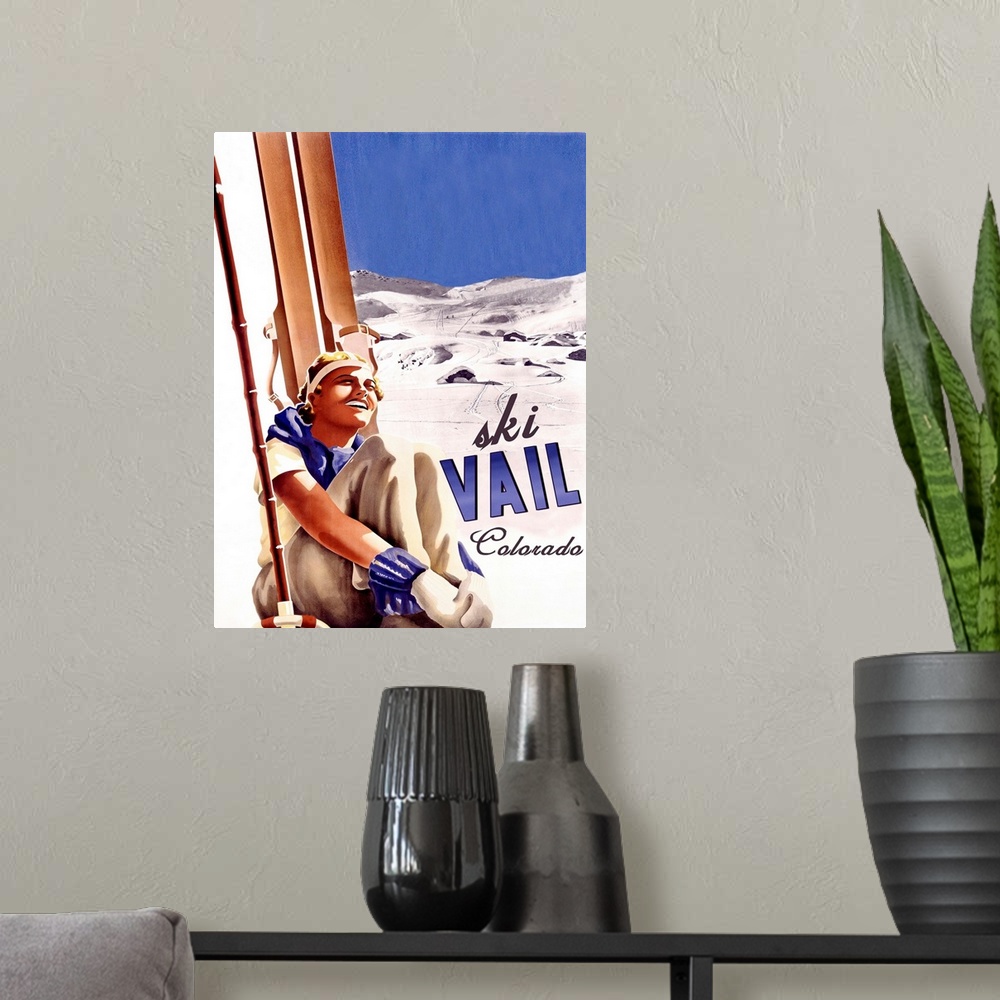 A modern room featuring Ski Vail Colorado Vintage Advertising Poster