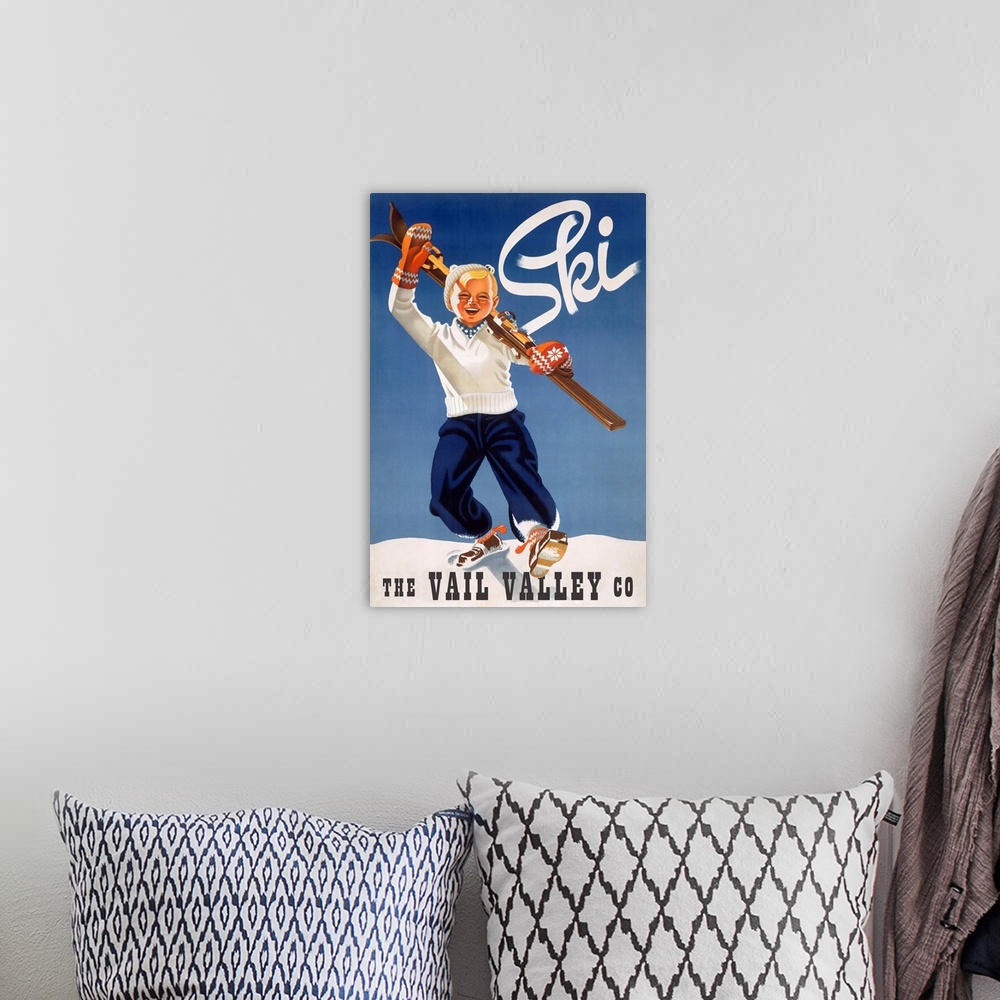 A bohemian room featuring Vintage Ski Poster
