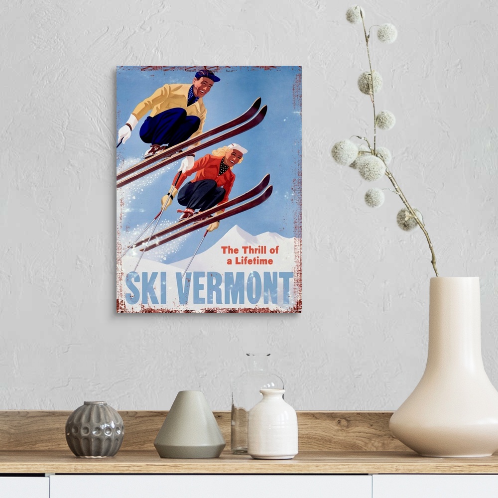 A farmhouse room featuring Ski Vermont Vintage Advertising Poster