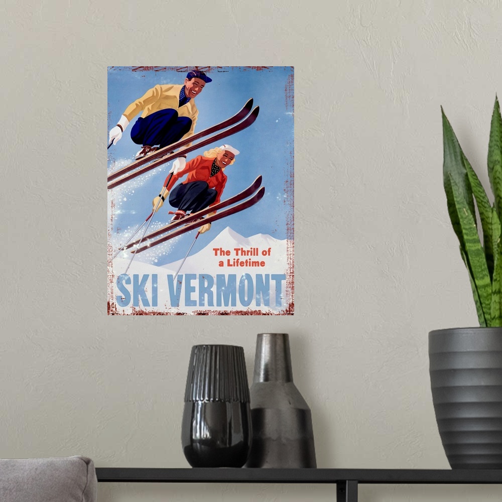 A modern room featuring Ski Vermont Vintage Advertising Poster