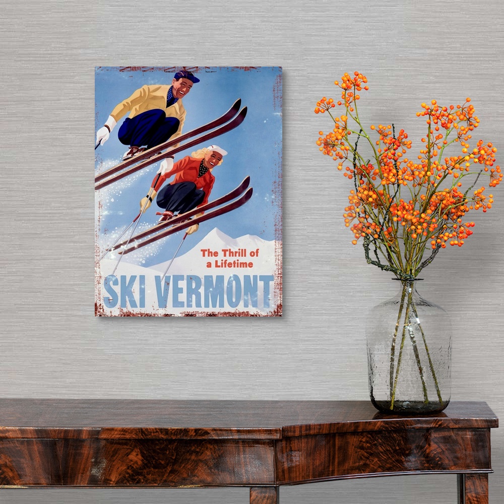 A traditional room featuring Ski Vermont Vintage Advertising Poster