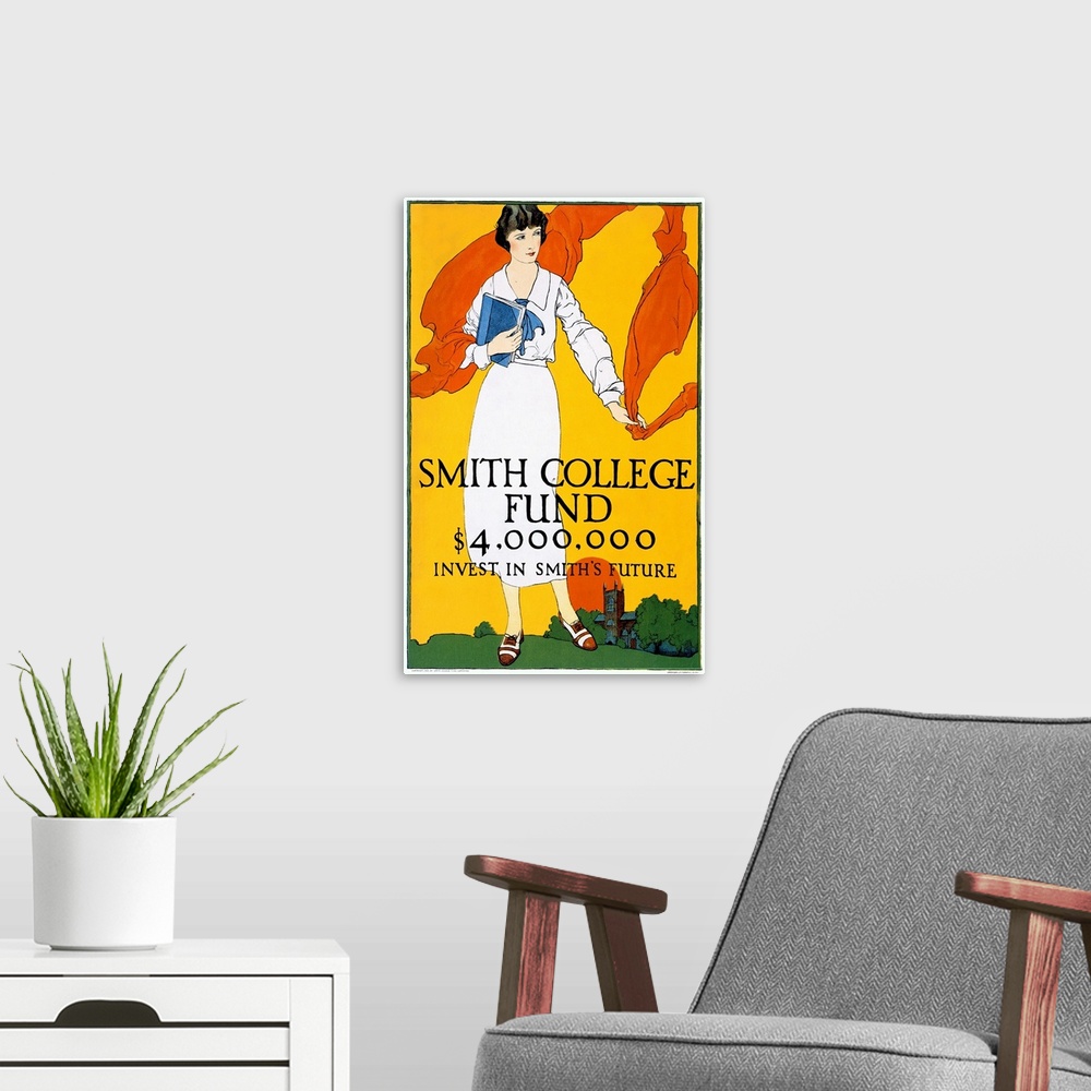 A modern room featuring Smith College Fund, Invest in Smiths Future, Vintage Poster