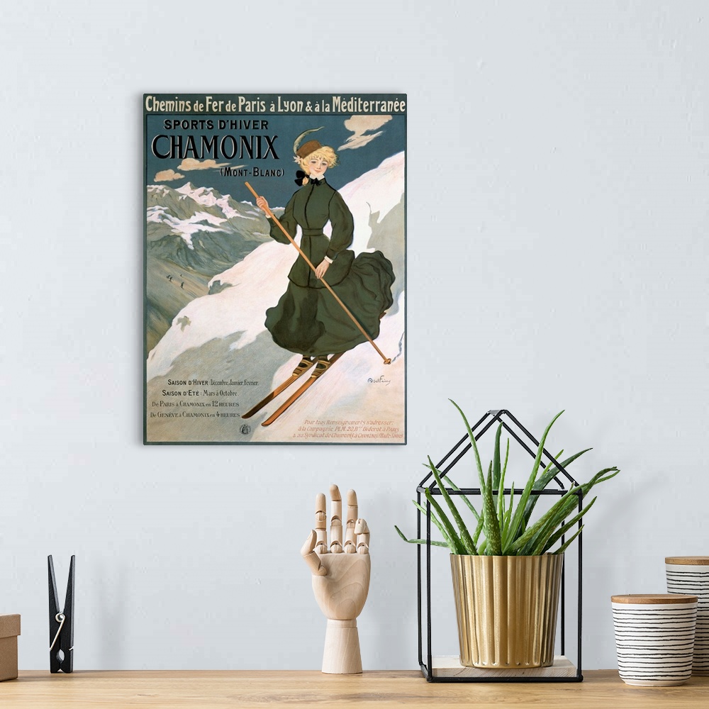 A bohemian room featuring Sports dHiver Chamonix, Mont Blanc, Vintage Poster, by Abel Faivre